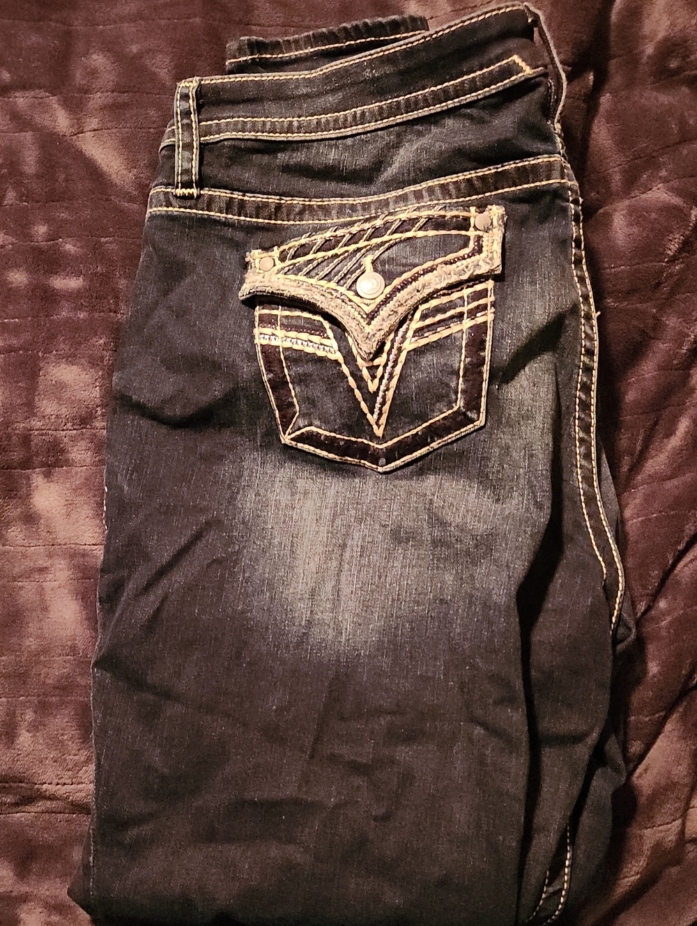 Vigoss Dark Blue Boot Cut Jeans with Tan Contrast Stitching